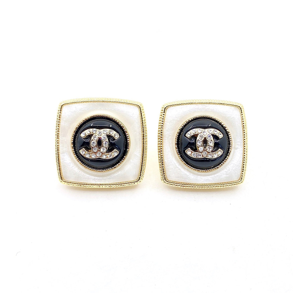 18K Chanel Pearl Square Earrings
