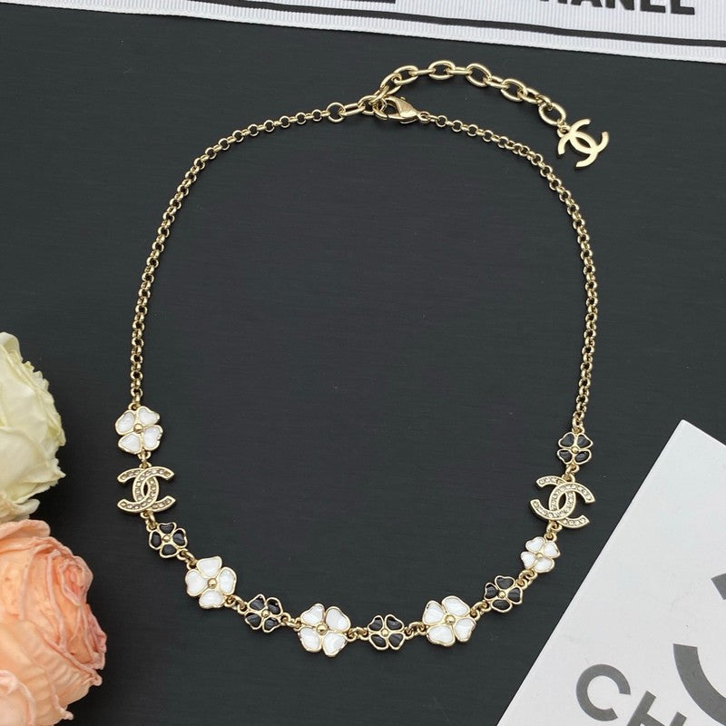 18K Chanel Black & White Camellia Necklace