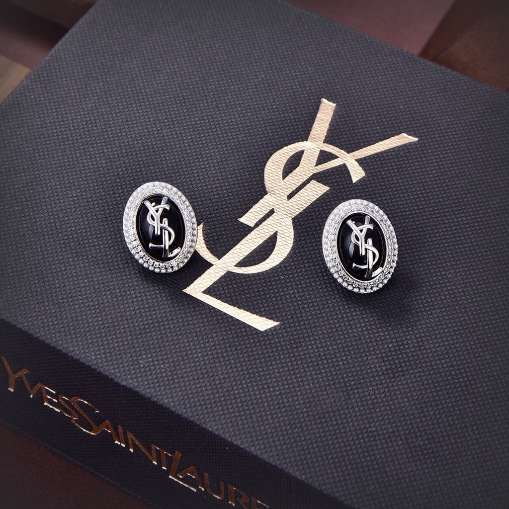 18K Saint Laurent YSL Black Crystal Earrings