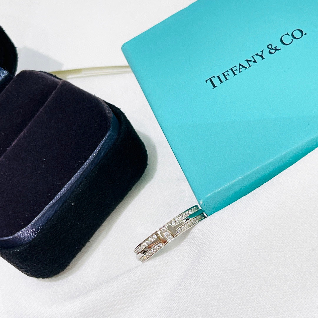 18K Tiffany & Co. Narrow Pave Diamond Ring