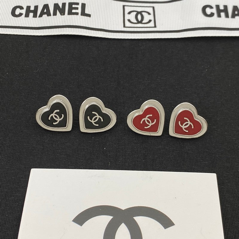 18K Chanel Black & Red Heart Gold Earrings