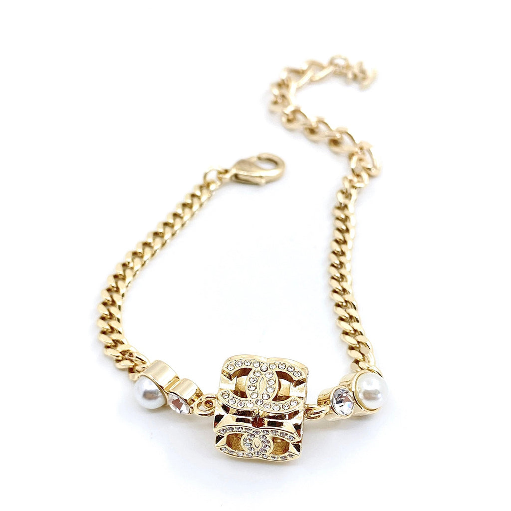18K Chanel Square Pearl Chain Necklace