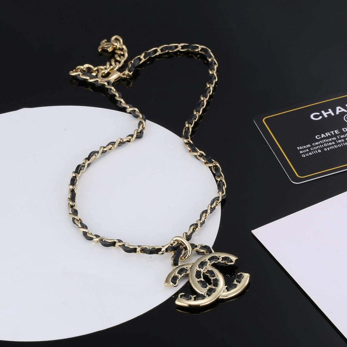 18K Chanel Strass Leather Necklace