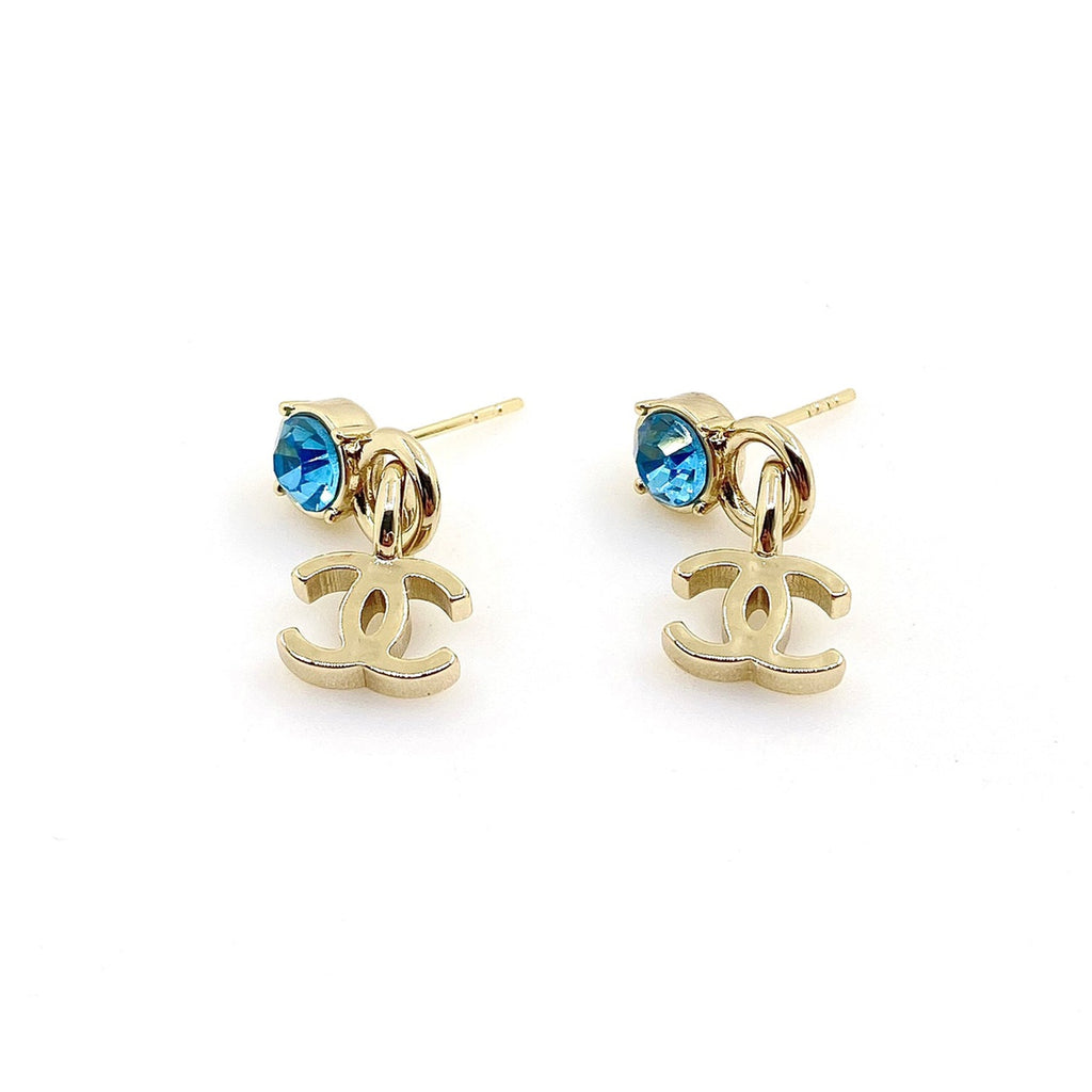 18K Chanel Blue Crystal Earrings