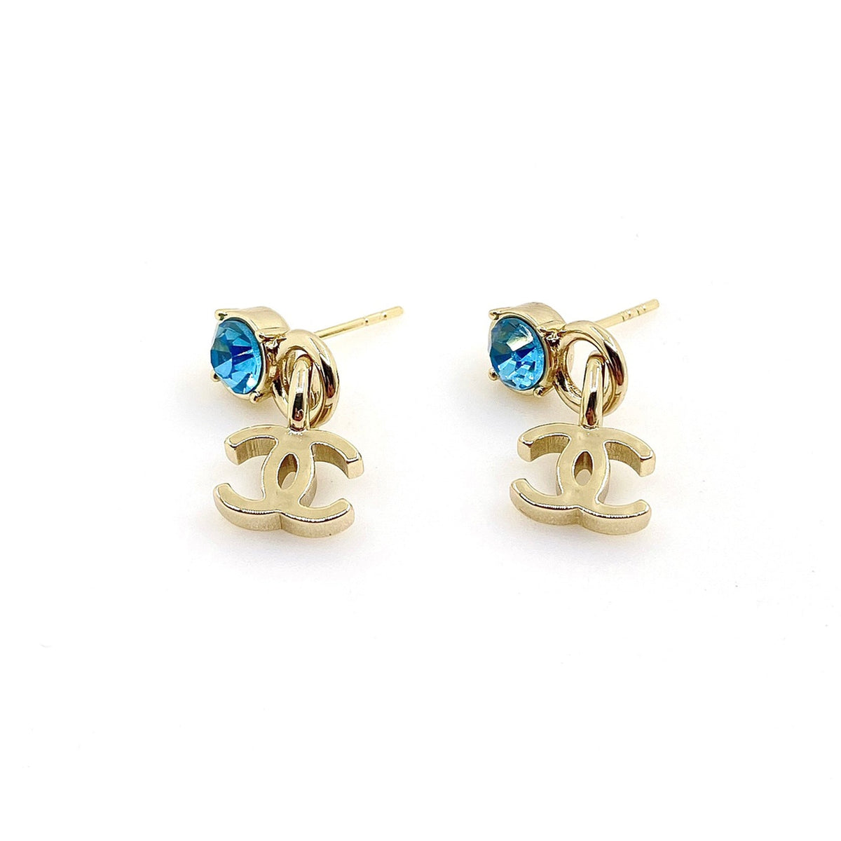 18K Chanel Blue Crystal Earrings
