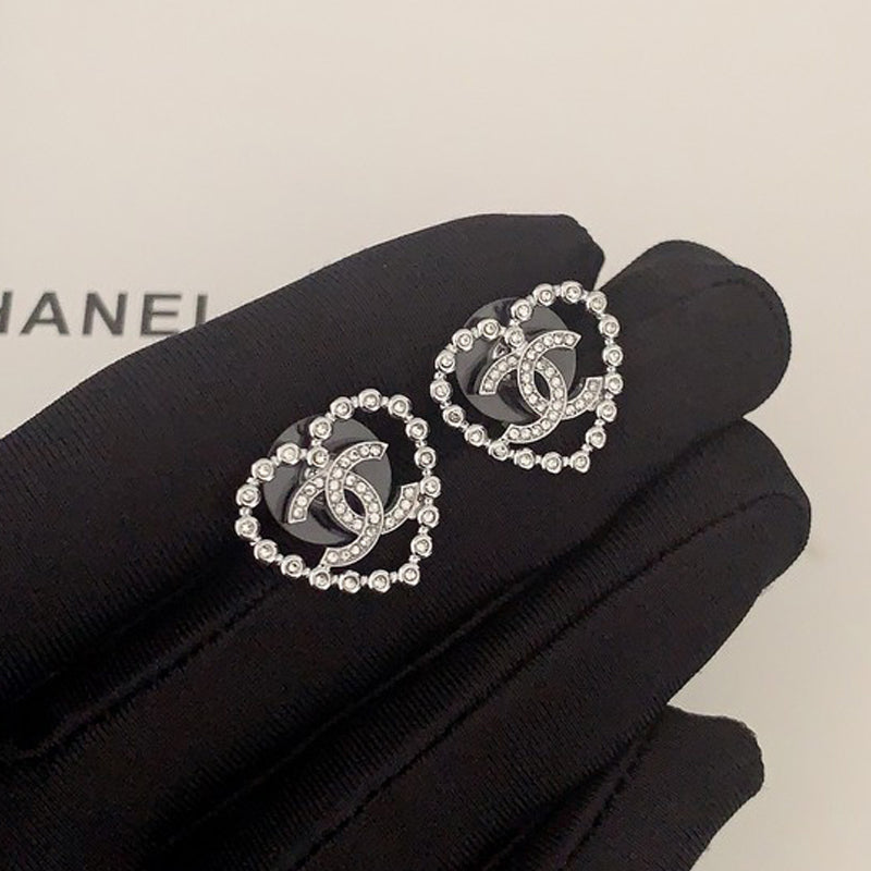 18K Chanel Black Heart Diamond Earrings