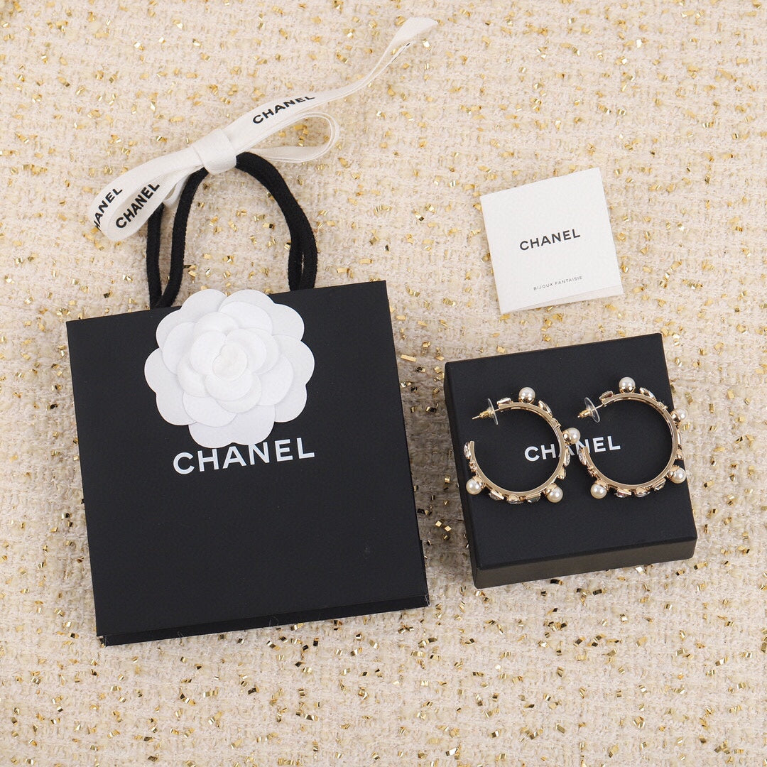 18K Chanel Pearl Crystal Earrings
