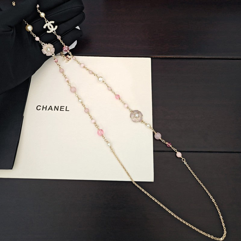 18K Chanel Pink Pearl Long Necklace