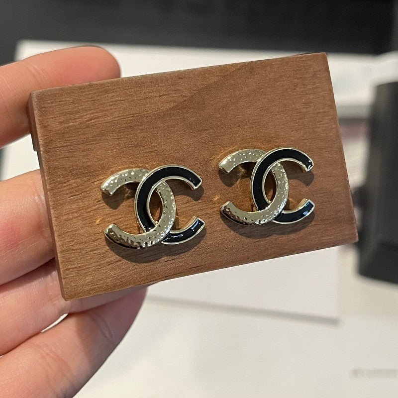 18K Chanel 26C Black Gold Diamond Earrings
