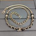 18K Chanel Black Leather Gold Chain Necklace