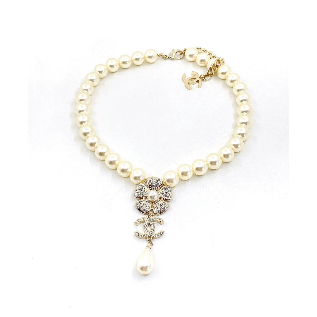 18K Chanel Pearls Chain Choker Necklace
