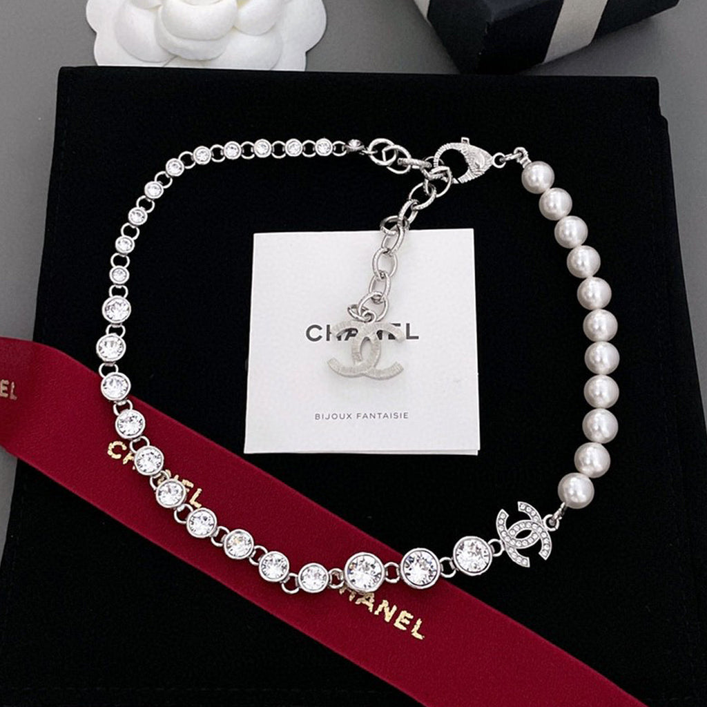 18K Chanel Pearls Crystals Necklace