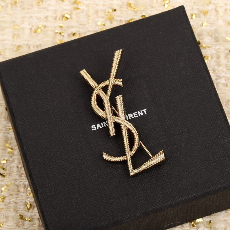 18K Saint Laurent YSL Stripe Gold Brooch