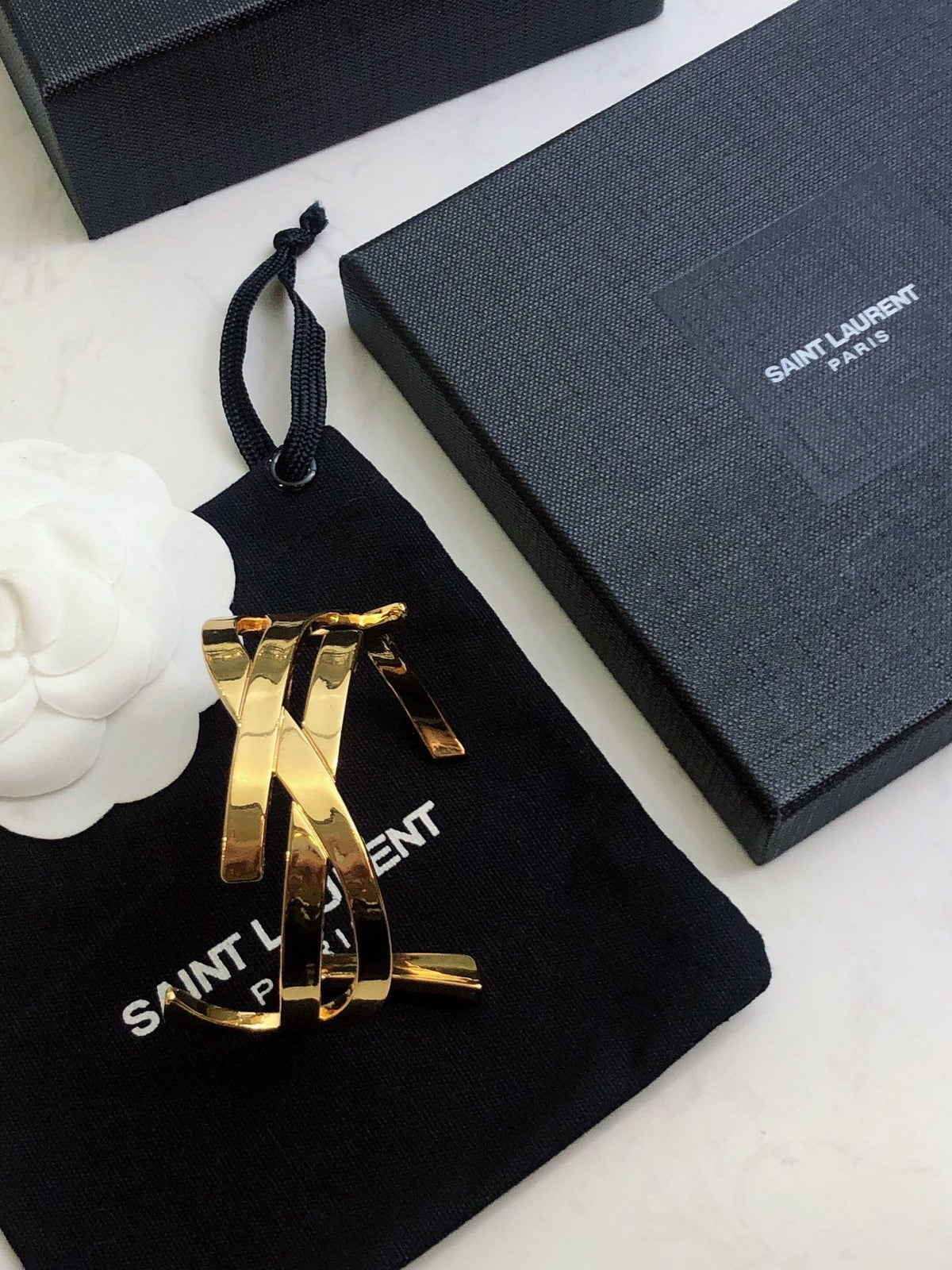 18K Saint Laurent YSL Monogram Cuff Bracelet