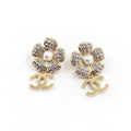 18K Chanel Flower Full Crystals Earrings