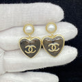 18K Chanel Pearl Heart Drop Gold Earrings