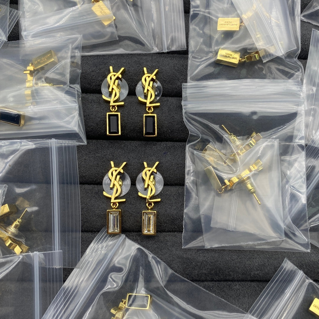 18K Saint Laurent YSL Monogram Earrings