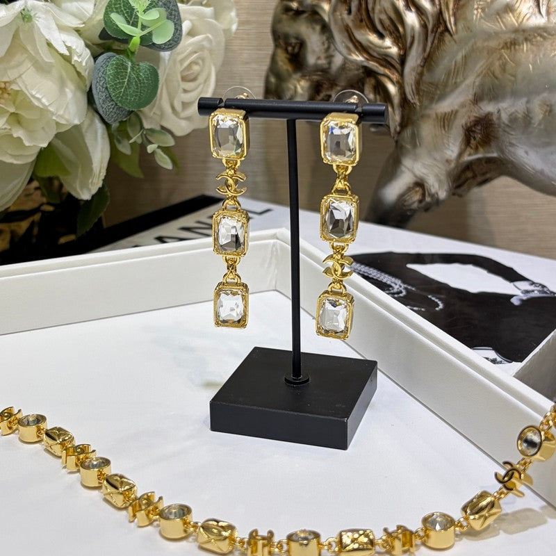 18K Chanel 26P Crystal Gold Earrings