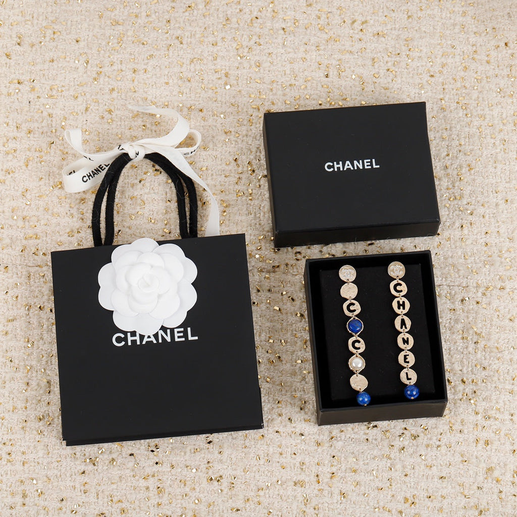 18K Chanel Script Pendant Earrings