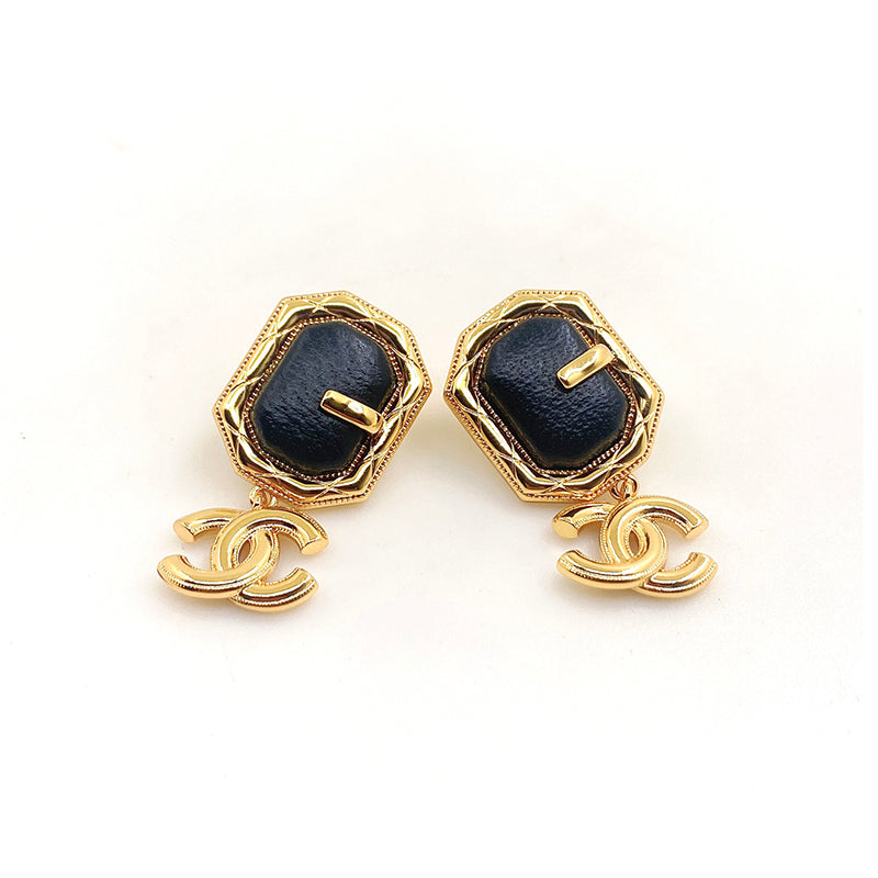 18K Chanel Pendant Leather Earrings