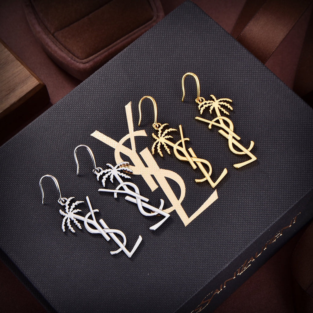 18K Saint Laurent YSL Monogram Palmier Statement Earrings