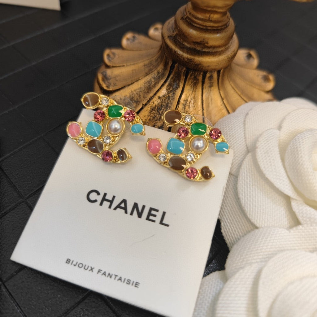 18K Chanel Multi-Color Crystals Earrings