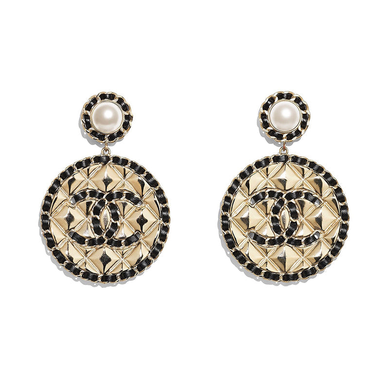 18K Chanel Leather Round Earrings