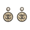 18K Chanel Leather Round Earrings