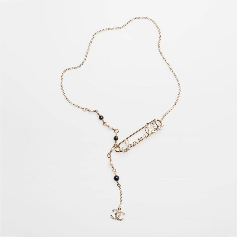 18K Chanel Rhinestone Pearl Letter Necklace