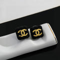 18K Chanel Black Gold Square Earrings
