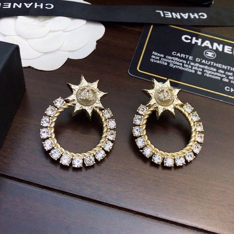 18K Chanel Star Full Crystal Earrings