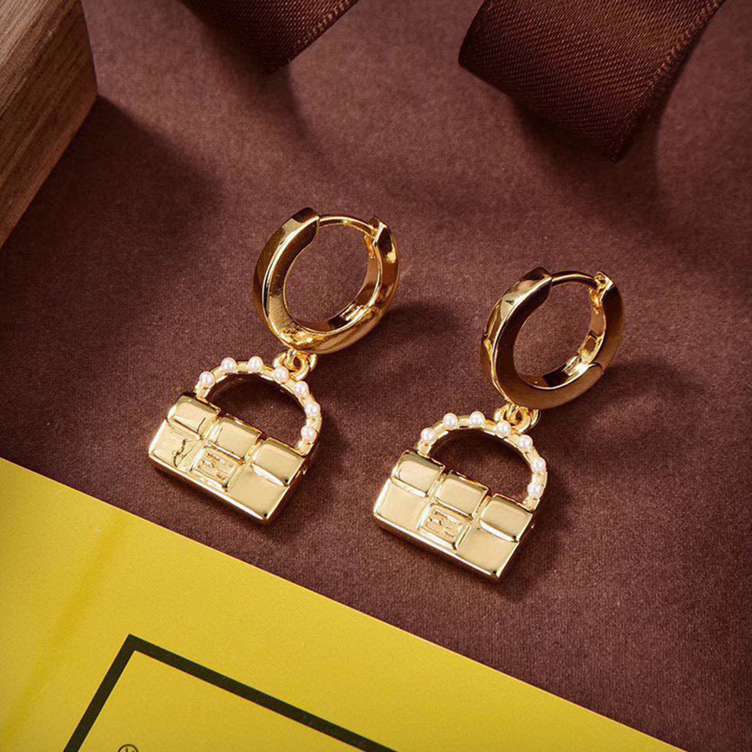 18K Fendi Bag Pendant Pearls Earrings