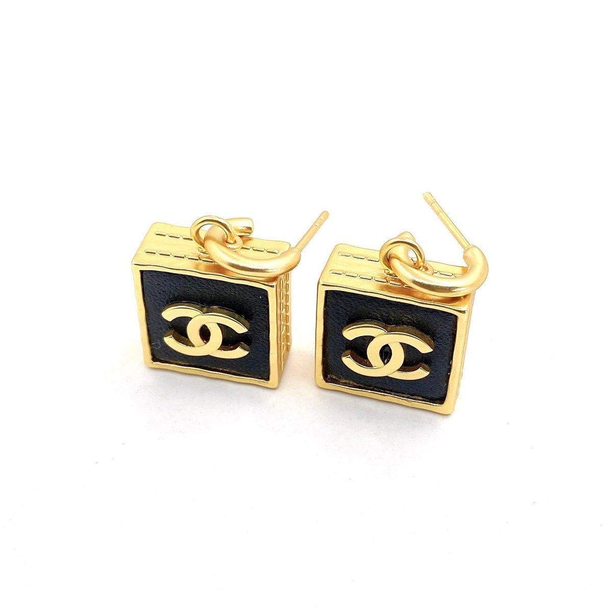 18K Chanel Black Bag Pendant Earrings