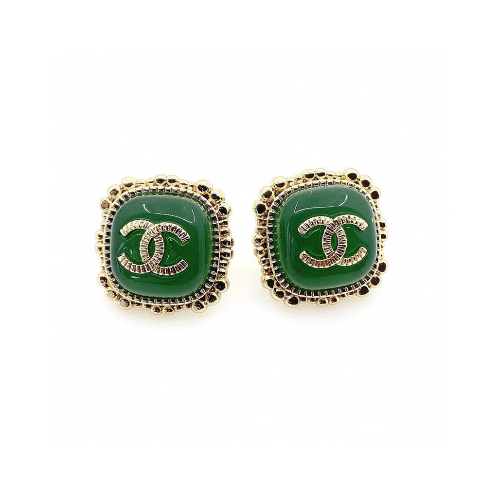 18K Chanel Green Square Earrings
