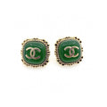 18K Chanel Green Square Earrings