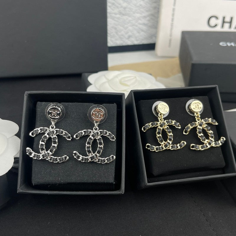18K Chanel Leather Gold Earrings
