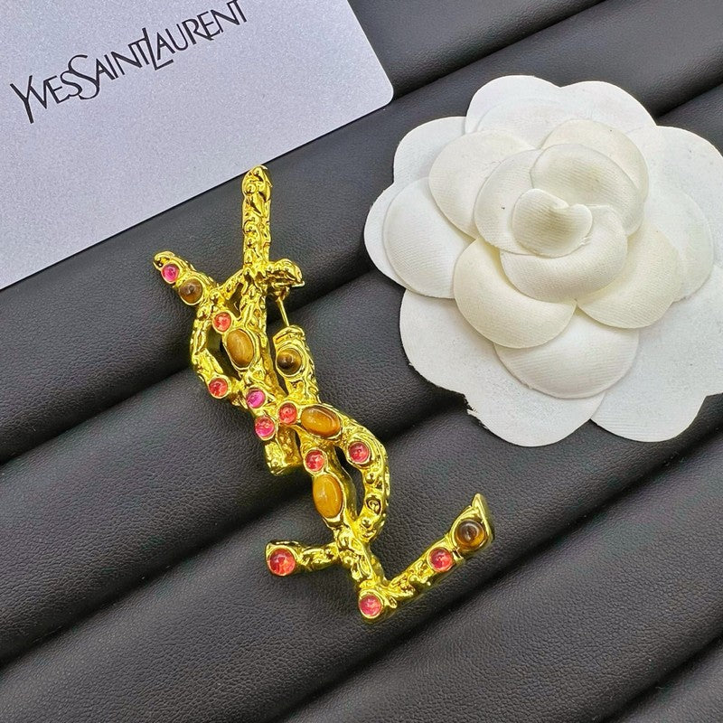18K Saint Laurent YSL Crystal Brooch