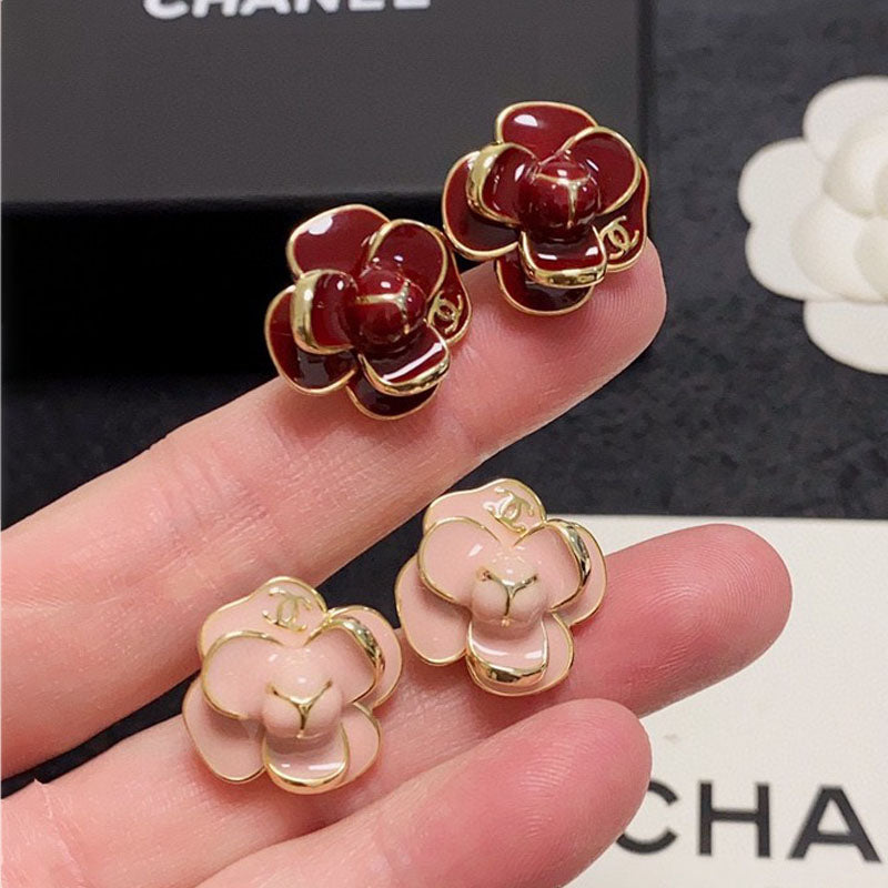 18K Chanel Red & Pink Camellia Earrings