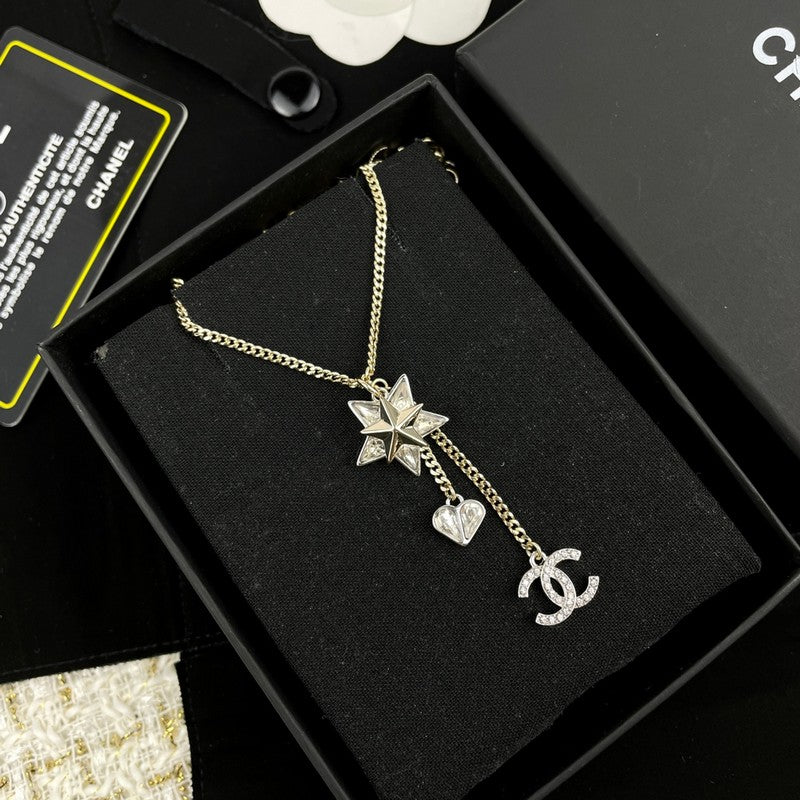 18K Chanel Heart & Star Crystal Necklace