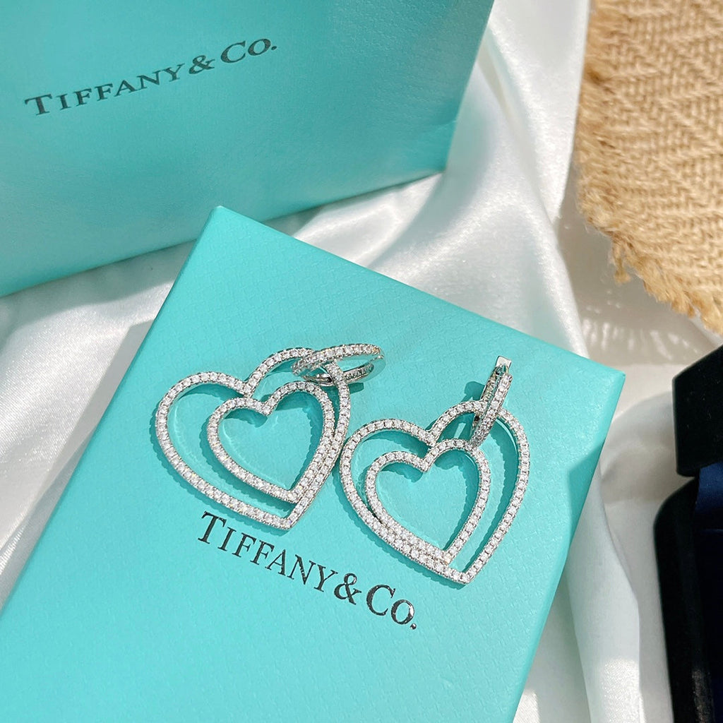18K Tiffany & Co. Double Heart Diamond Earrings