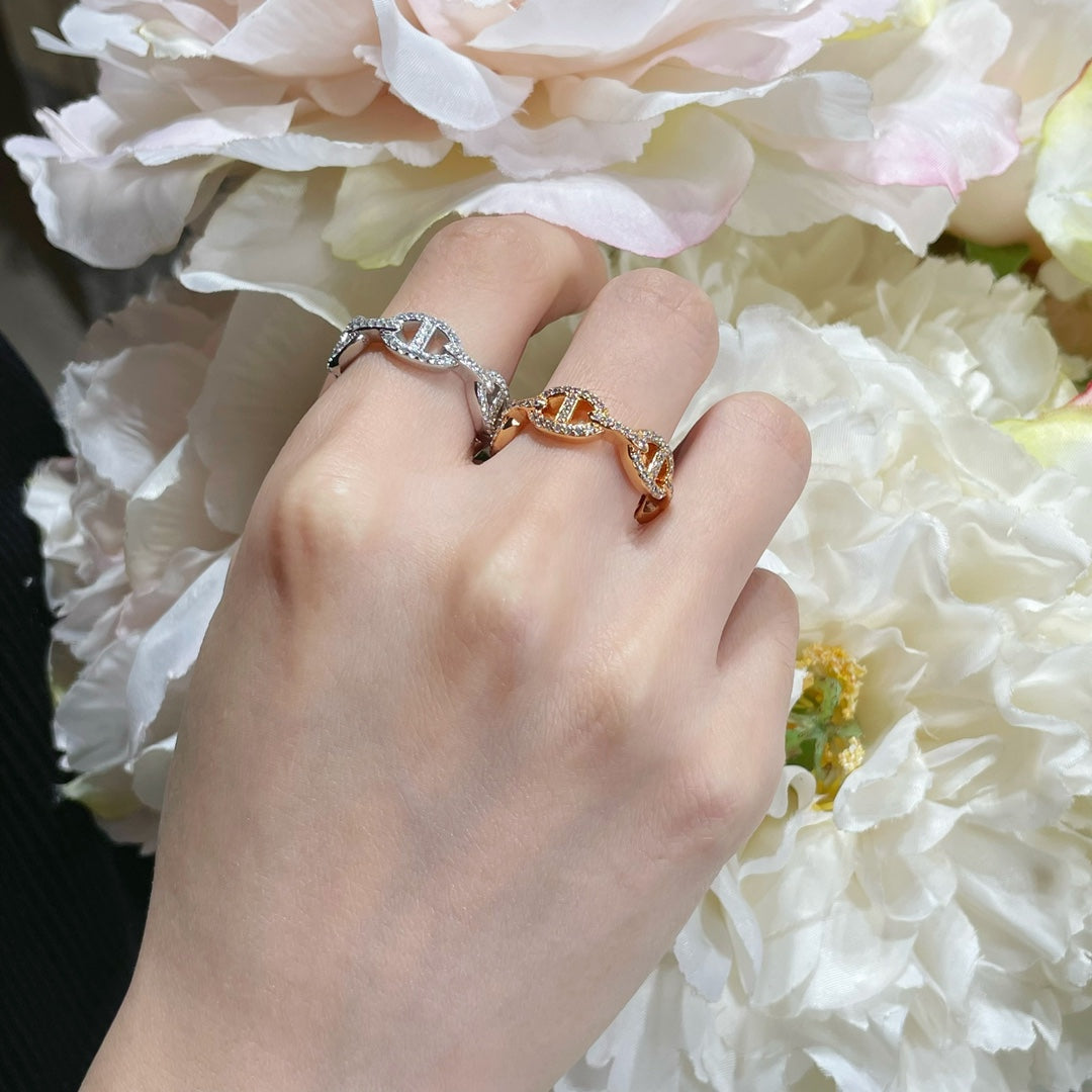 18K Chaine D'Ancre Enchainee Diamond Hermès Ring