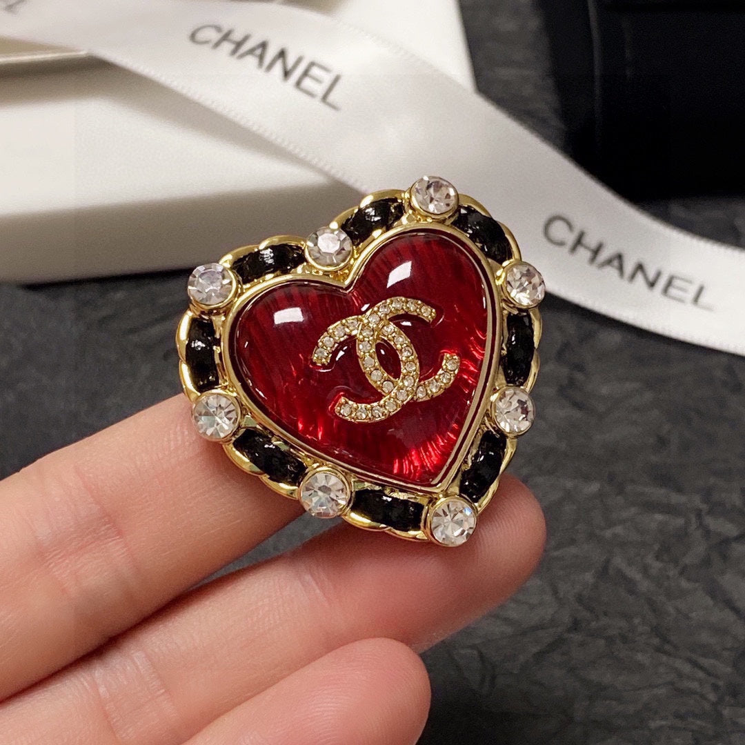 18K Chanel Red Crystal Heart Brooch