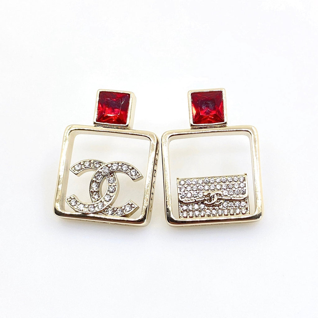 18K Chanel Red Bottle Pendant Earrings