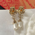 18K Chanel Camellia Pearl Earrings