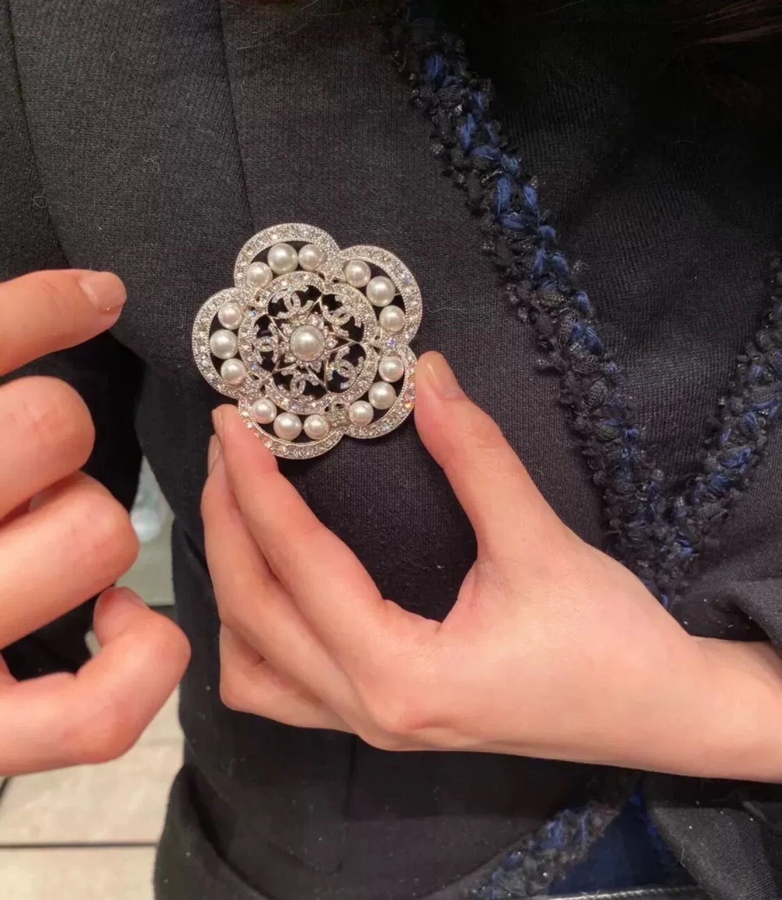 18K Chanel Camellia Pearls Brooch