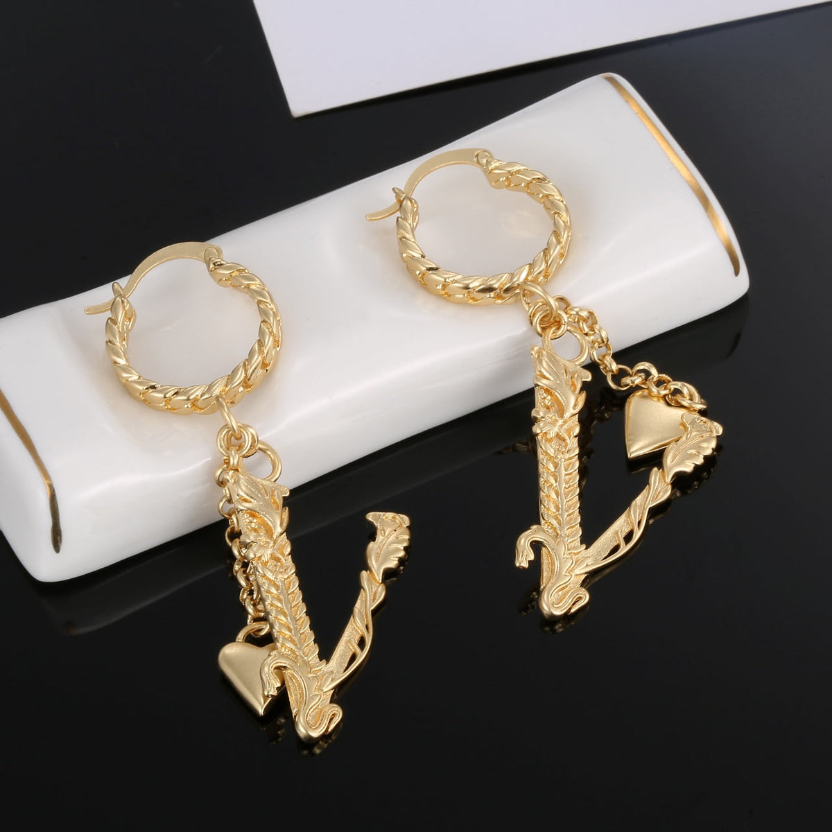 18K Valentino Heart Long Earrings