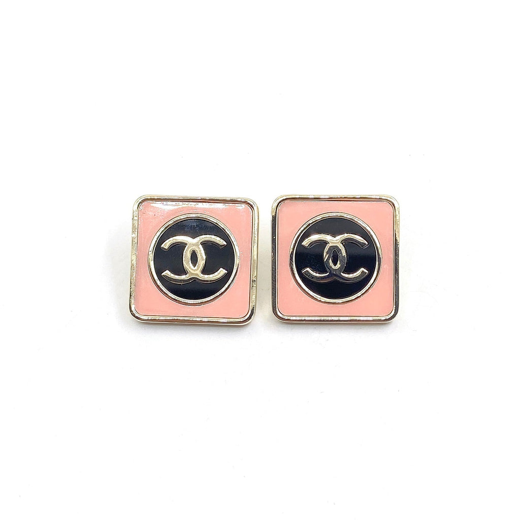 18K Chanel Square Pink Earrings