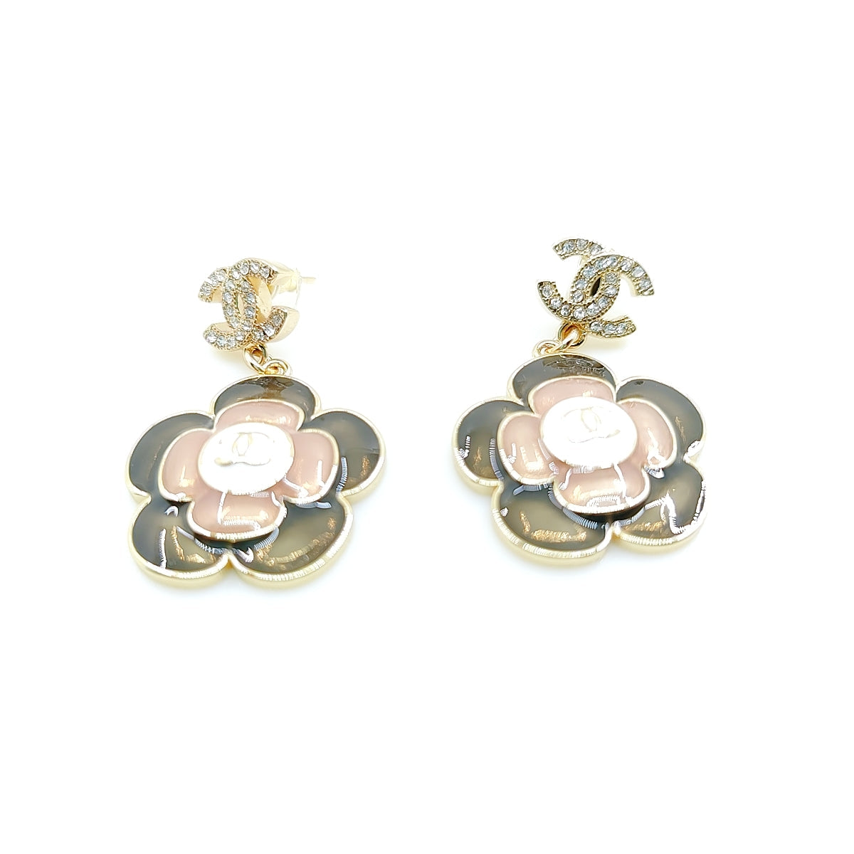 18K Chanel Flower Pendant Earrings