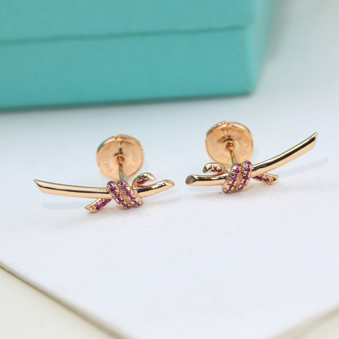 18K Tiffany & Co. Knot Pink Diamonds Earrings