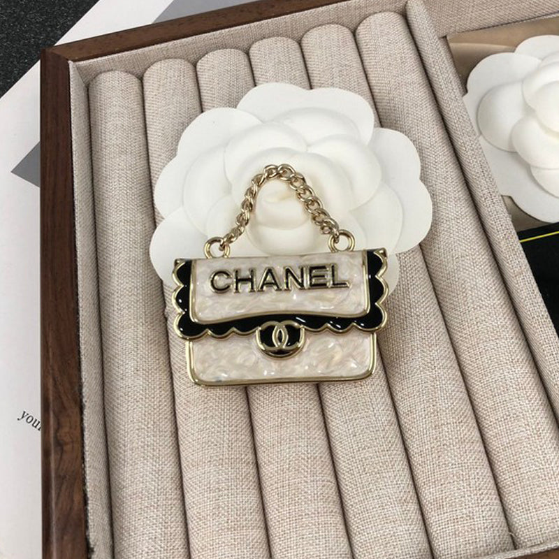 18K Chanel White Bag Brooch